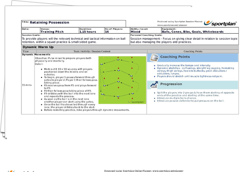 Retaining Possession Football Lesson Plan Session Sportplan