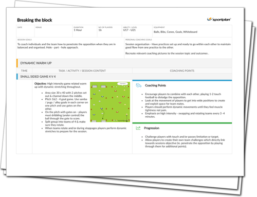 Breaking The Block Football Lesson Plan Session Sportplan