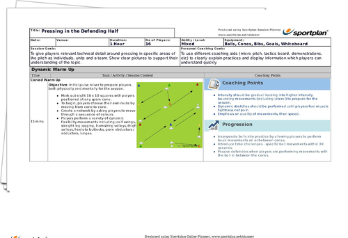 Pressing In The Defending Half Football Lesson Plan Sportplan