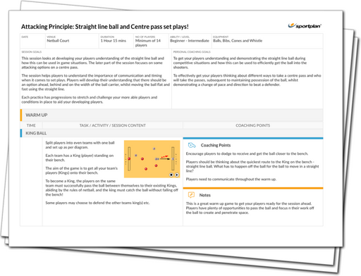 Attacking Principle: Straight Line Ball and Centre Pass Set Plays Lesson Plan