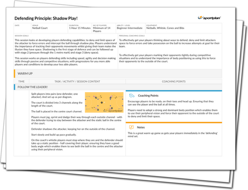 Netball Lesson Plan: Defending Principle: Shadow Play!