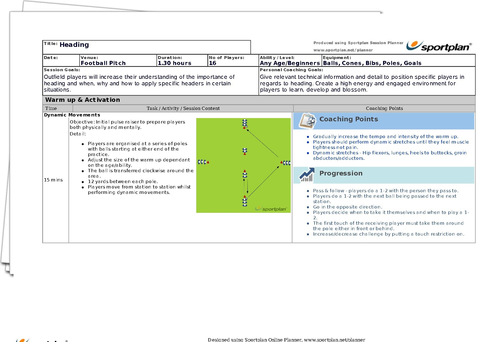 Heading | Football Lesson Plan | Session Plan Football | Sportplan