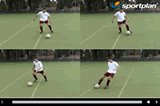 First touch with instep of opposite foot to kicking foot | Technique video